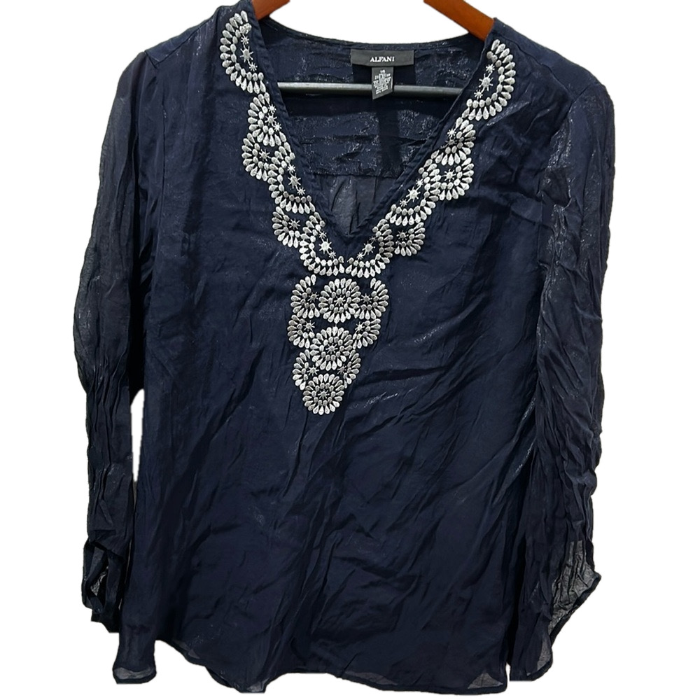 ALFANI blue and silver olor blouse size 14 GUC..